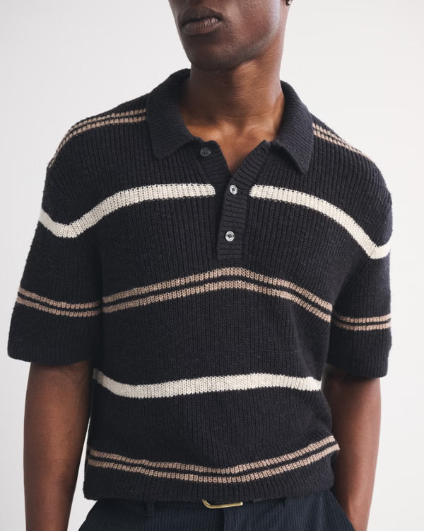 Abercrombie & Fitch - 100% Cotton Striped 3-Button Sweater Polo IMMEDIATE