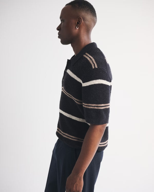 Abercrombie & Fitch - 100% Cotton Striped 3-Button Sweater Polo IMMEDIATE