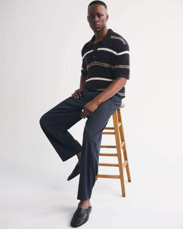Abercrombie & Fitch - 100% Cotton Striped 3-Button Sweater Polo IMMEDIATE