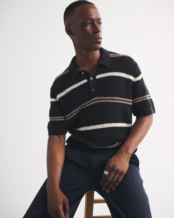 Abercrombie & Fitch - 100% Cotton Striped 3-Button Sweater Polo IMMEDIATE