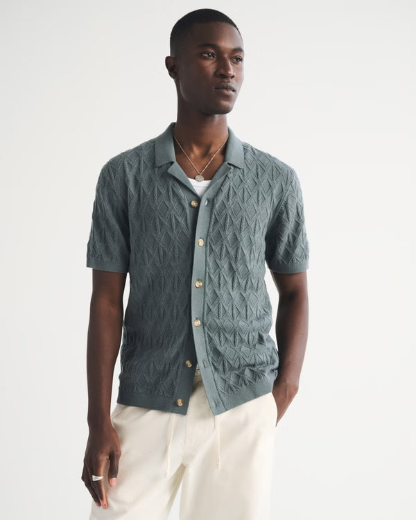 Abercrombie & Fitch - Diamond Stitch Button-Through Sweater Polo