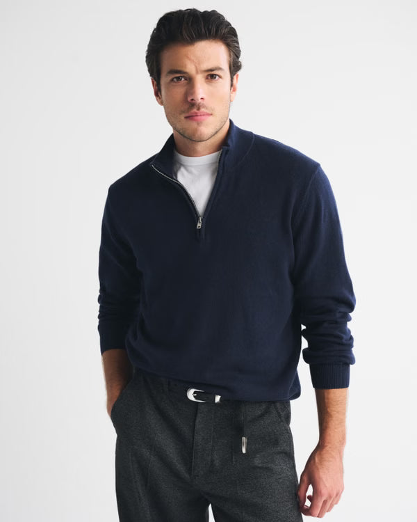 Abercrombie & Fitch - Icon Cotton-Merino Wool Quarter-Zip Sweater