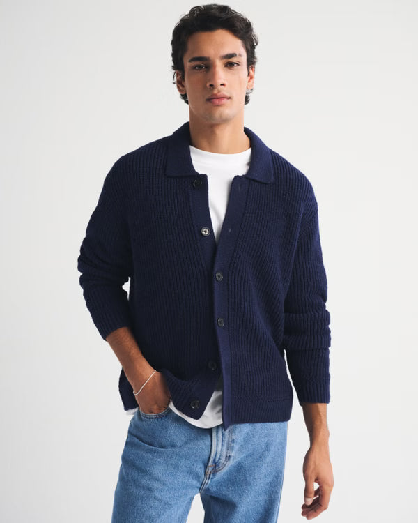 Abercrombie & Fitch - 100% Cotton Collared Cardigan