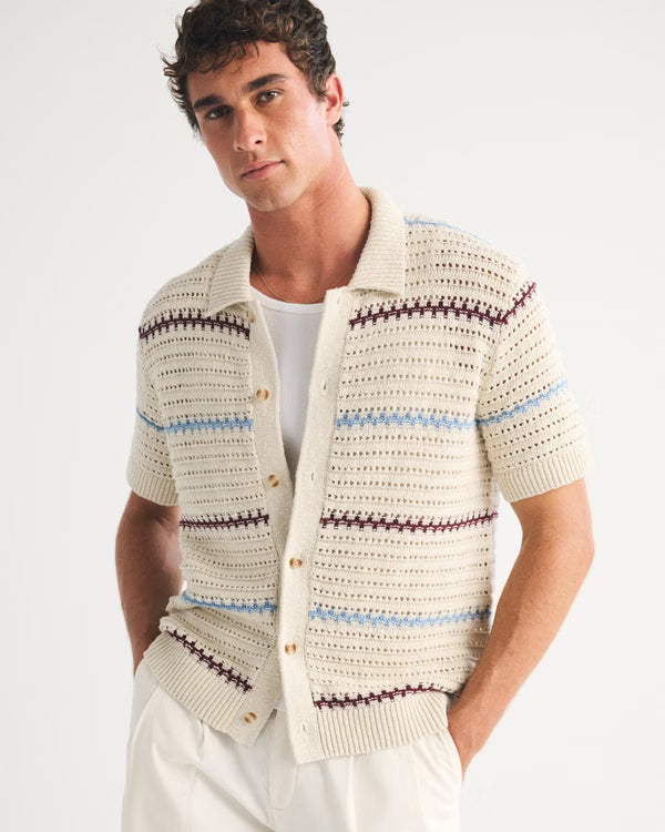 Abercrombie & Fitch - 100% Cotton Crochet-Style Button-Up Shirt