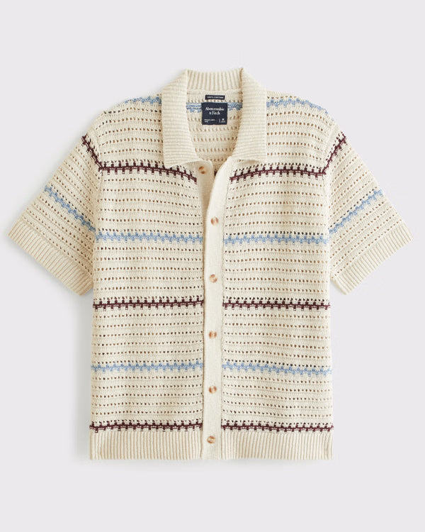 Abercrombie & Fitch - 100% Cotton Crochet-Style Button-Up Shirt