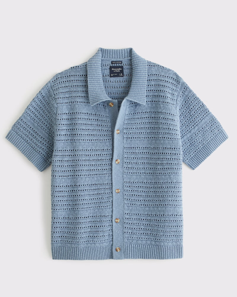 Abercrombie & Fitch - 100% Cotton Crochet-Style Button-Up Shirt