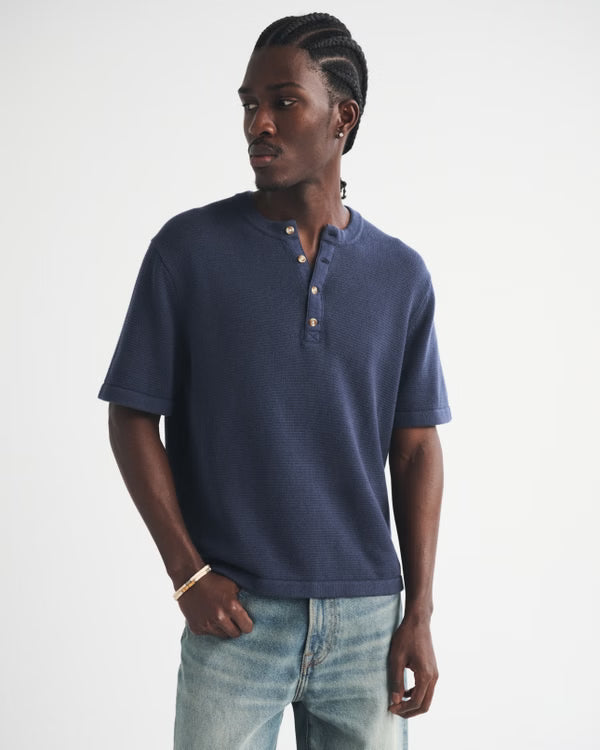 Abercrombie & Fitch - 100% Cotton Knit Henley Tee