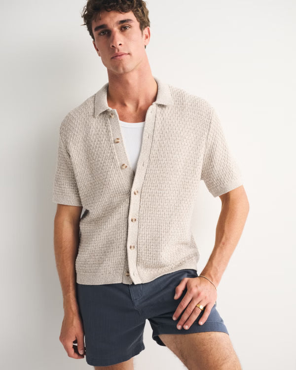Abercrombie & Fitch - 100% Cotton Space-Dye Button-Through Sweater Polo
