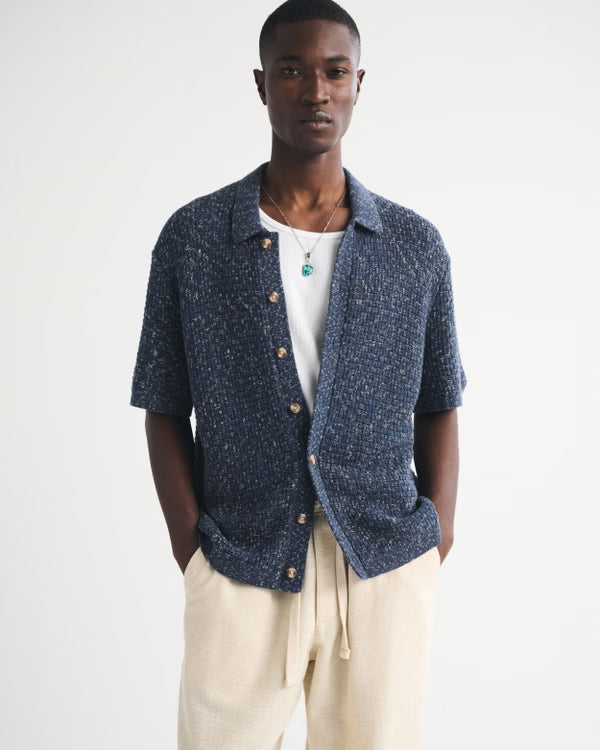 Abercrombie & Fitch - 100% Cotton Space-Dye Button-Through Sweater Polo