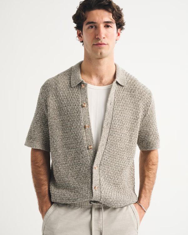 Abercrombie & Fitch - 100% Cotton Space-Dye Button-Through Sweater Polo
