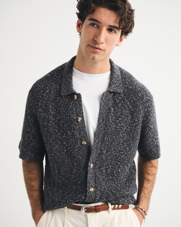 Abercrombie & Fitch - 100% Cotton Space-Dye Button-Through Sweater Polo.