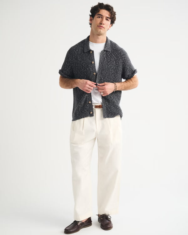 Abercrombie & Fitch - 100% Cotton Space-Dye Button-Through Sweater Polo.