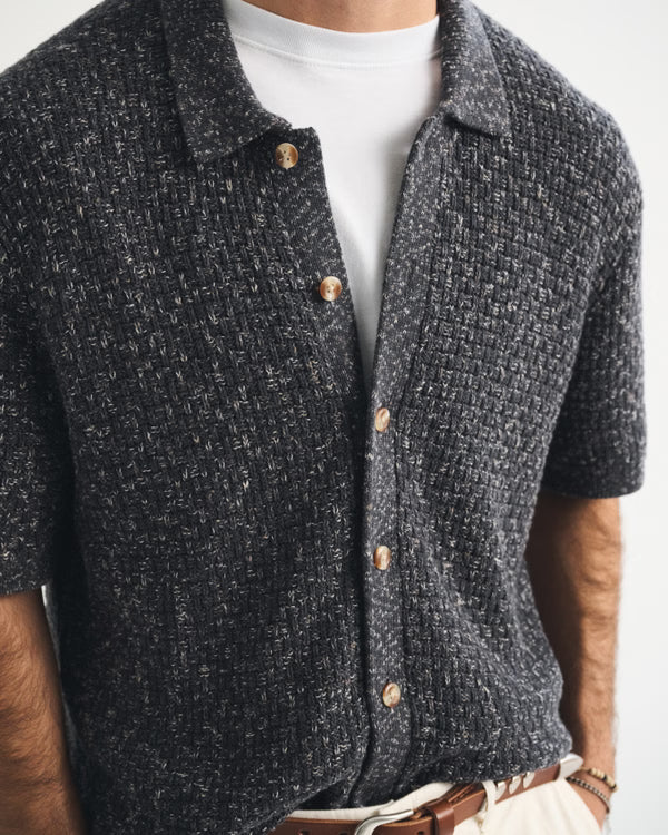 Abercrombie & Fitch - 100% Cotton Space-Dye Button-Through Sweater Polo.