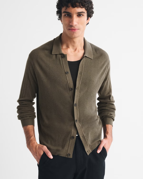 Abercrombie & Fitch - Long-Sleeve Button-Through Collared Sweater