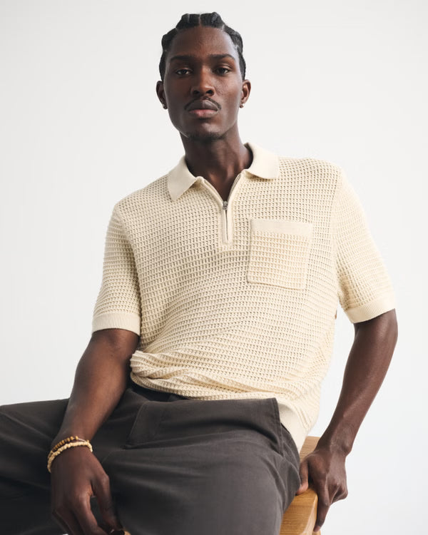 Abercrombie& Fitch - 100% Cotton Zip Sweater Polo IMMEDIATE