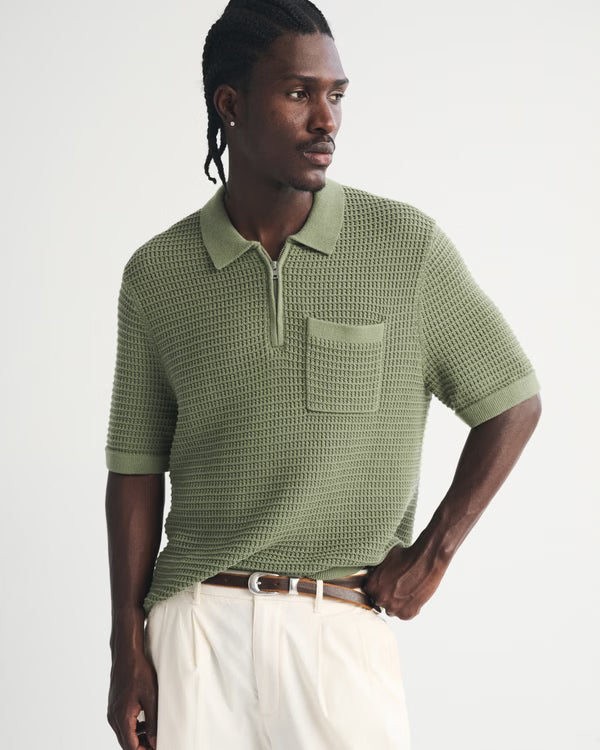 Abercrombie & Fitch - 100% Cotton Zip Sweater Polo