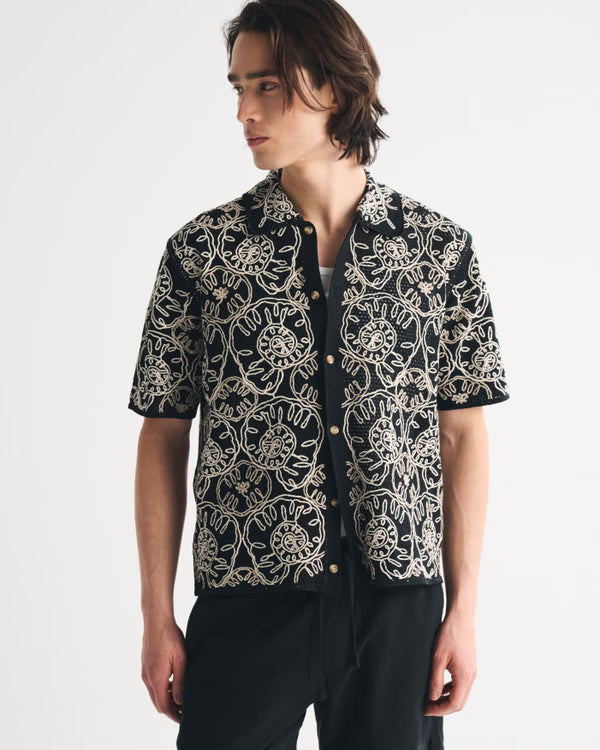 Abercrombie & Fitch - Crochet-Style Button-Through Sweater Polo.