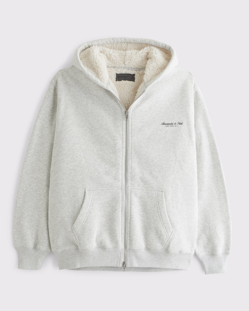 Abercrombie & Fitch - Sherpa-Lined Logo Full-Zip Hoodie