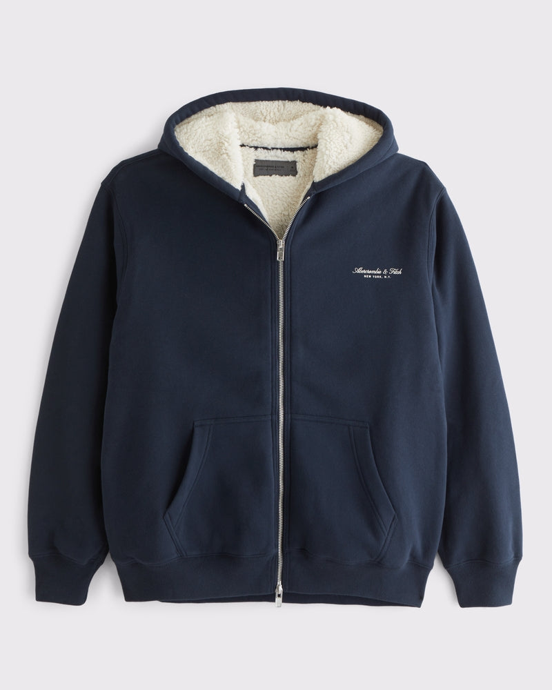 Abercrombie & Fitch - Sherpa-Lined Logo Full-Zip Hoodie