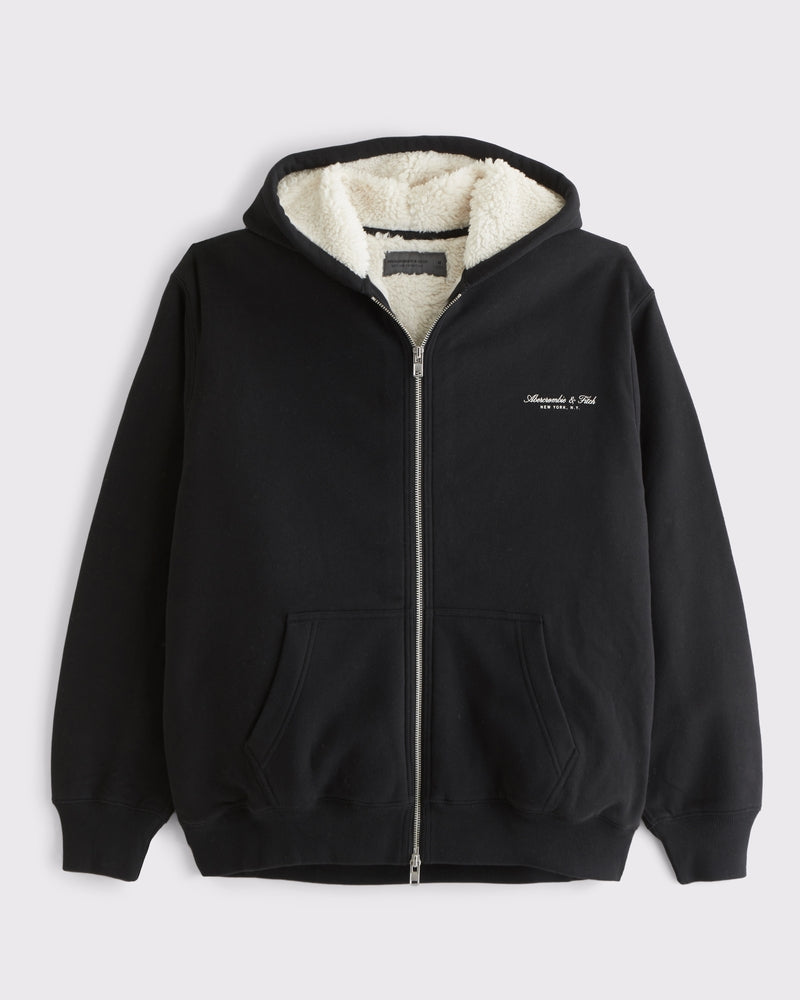 Abercrombie & Fitch - Sherpa-Lined Logo Full-Zip Hoodie