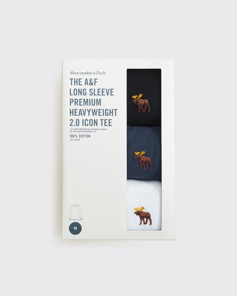 Abercrombie & Fitch - 3 - Pack Long - Sleeve Premium Heavyweight 2.0 Icon Tee - Brandatak Store