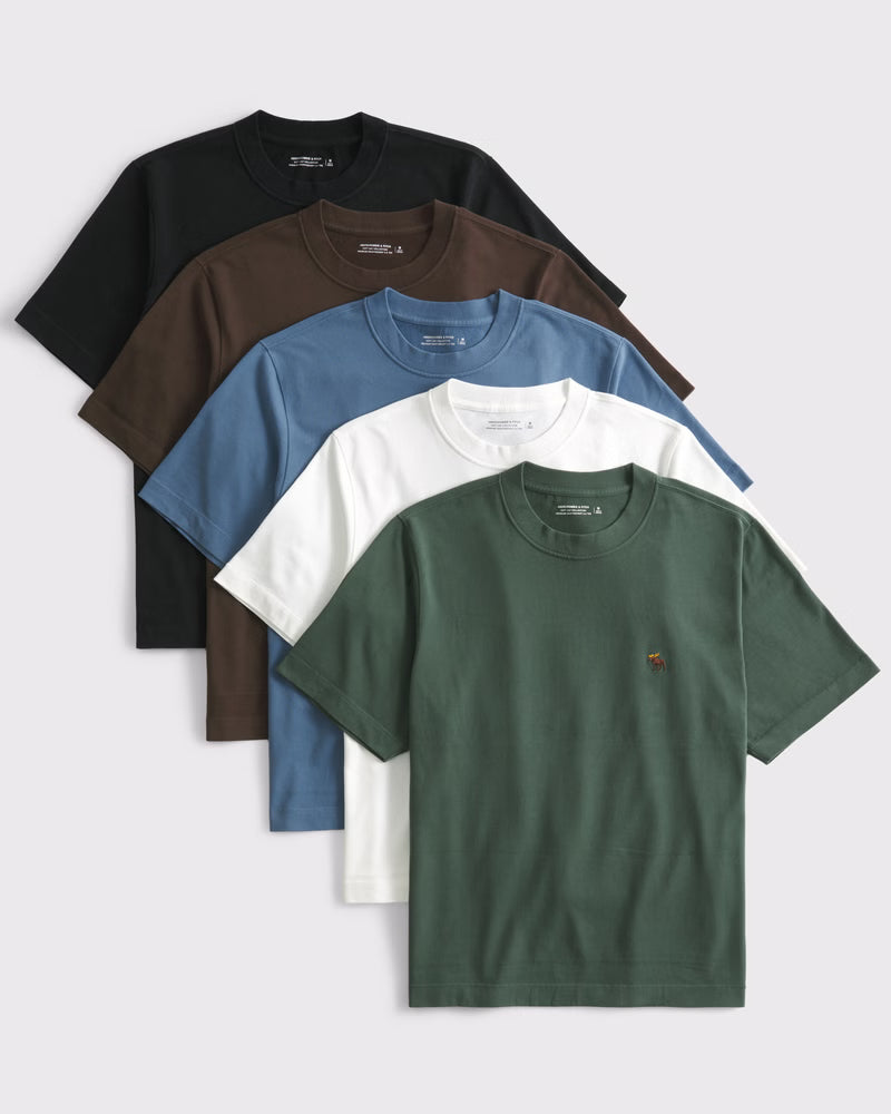 Abercrombie & Fitch - 5-Pack Premium Heavyweight 2.0 Signature Icon Tees IMMEDIATE.
