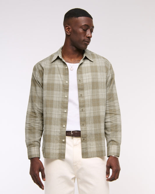 Lightweight Crinkle Button-Up Shirt