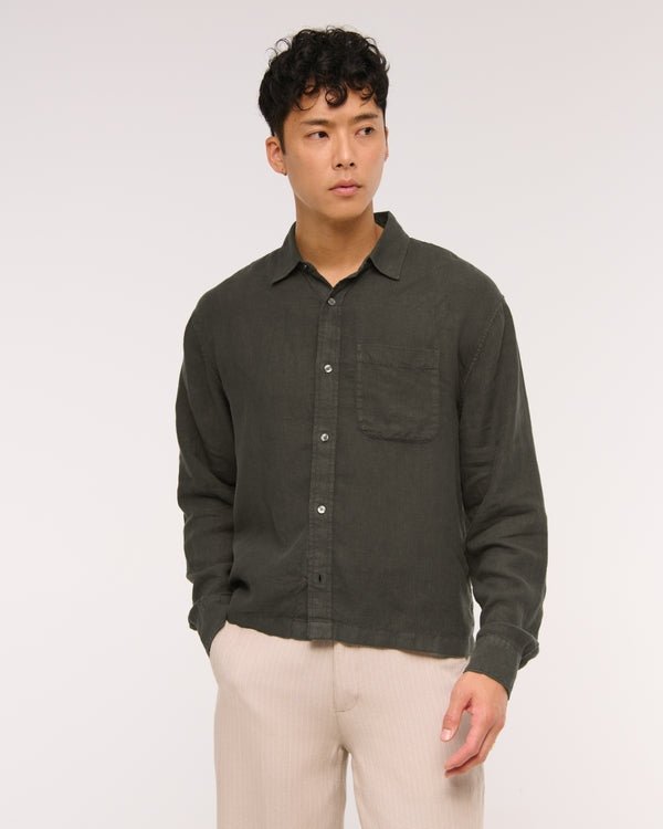Abercrombie & Fitch - Cropped Linen Button - Up Shirt IMMEDIATE - Brandatak Store