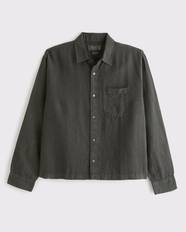 Abercrombie & Fitch - Cropped Linen Button - Up Shirt IMMEDIATE - Brandatak Store
