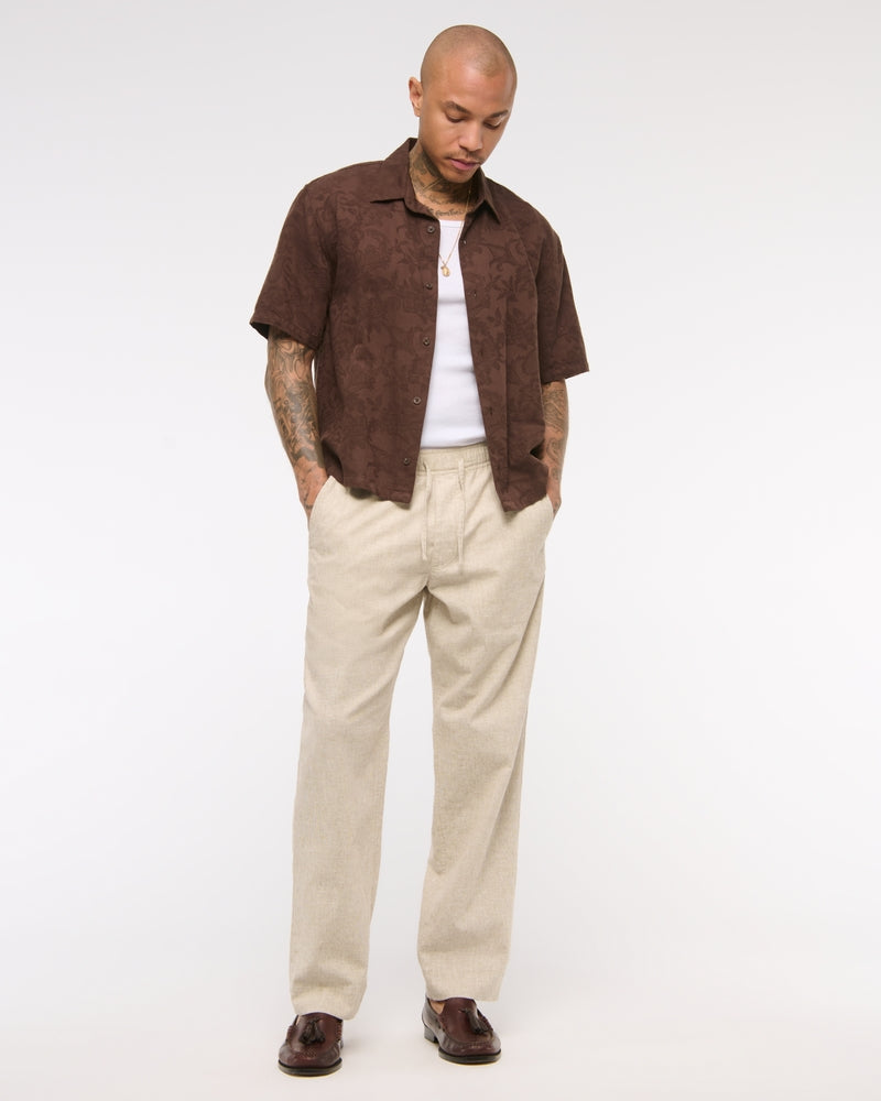 Loose Linen-Blend Pull-On Pant