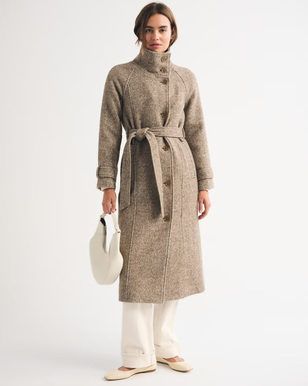 Abercrombie & Fitch - Wool-Blend Funnel Neck Long Coat