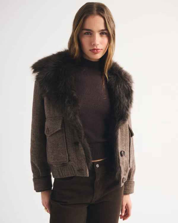 Abercrombie & Fitch - Faux Fur Collar Wool-Blend Bomber Jacket