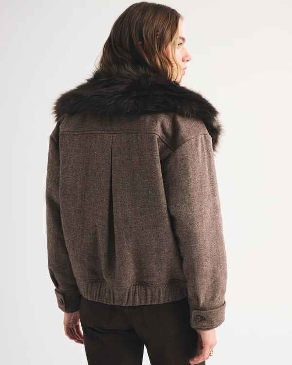 Abercrombie & Fitch - Faux Fur Collar Wool-Blend Bomber Jacket