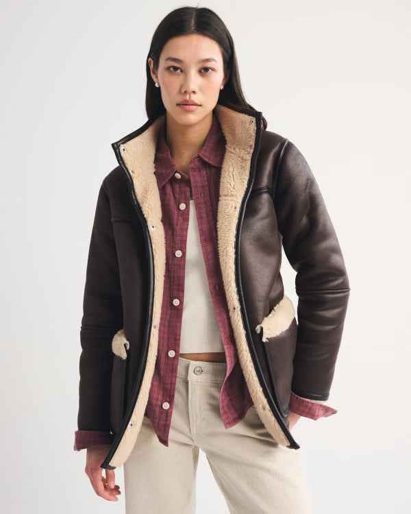 Abercrombie & Fitch - Mockneck Mid-Length Vegan Leather Coat