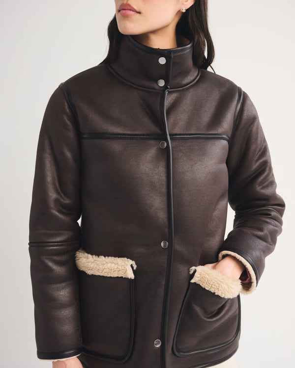 Abercrombie & Fitch - Mockneck Mid-Length Vegan Leather Coat