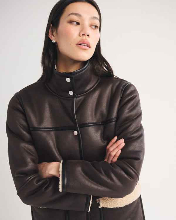 Abercrombie & Fitch - Mockneck Mid-Length Vegan Leather Coat