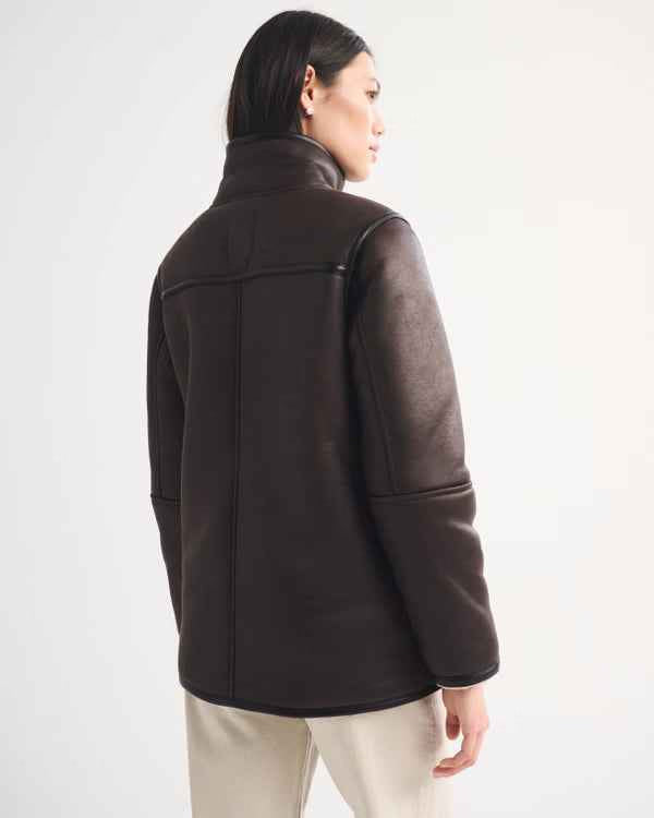 Abercrombie & Fitch - Mockneck Mid-Length Vegan Leather Coat