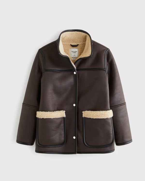 Abercrombie & Fitch - Mockneck Mid-Length Vegan Leather Coat