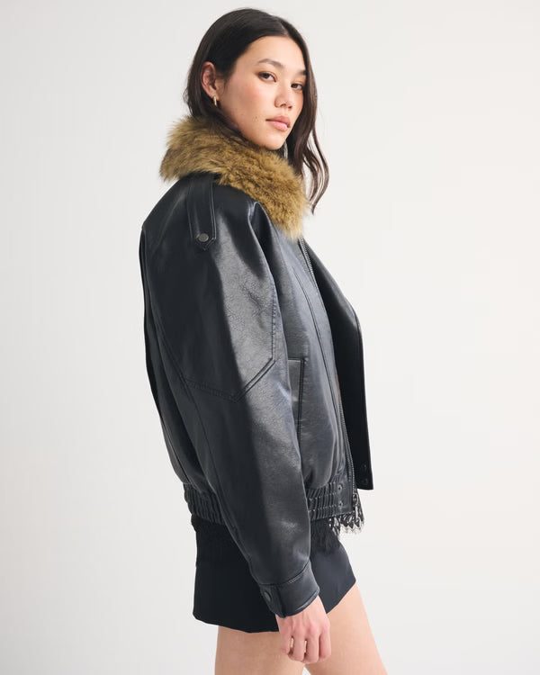 Abercrombie & Fitch - Convertible Vegan Leather Bomber Jacket