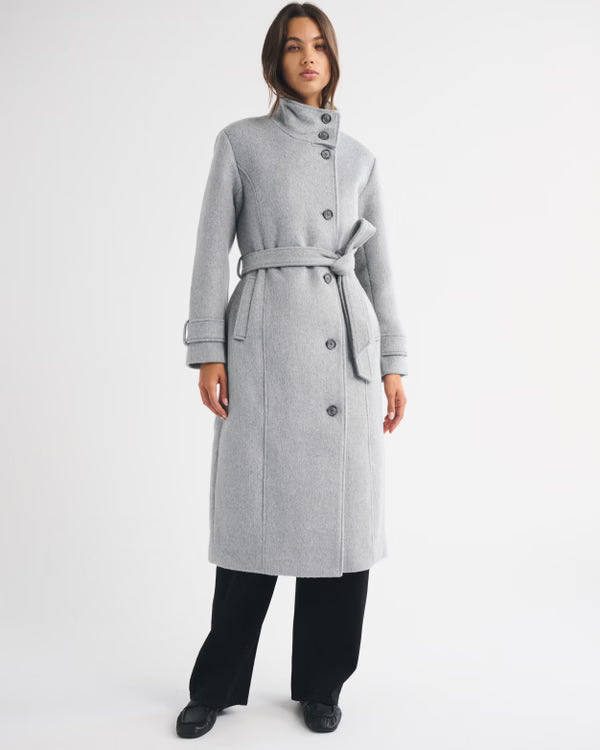 Abercrombie & Fitch - Wool-Blend Funnel Neck Long Coat