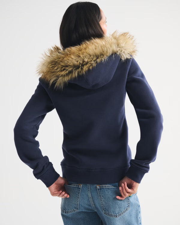Abercrmobie & Fitch - Faux Fur-Lined Logo Full-Zip Hoodie IMMEDIATE