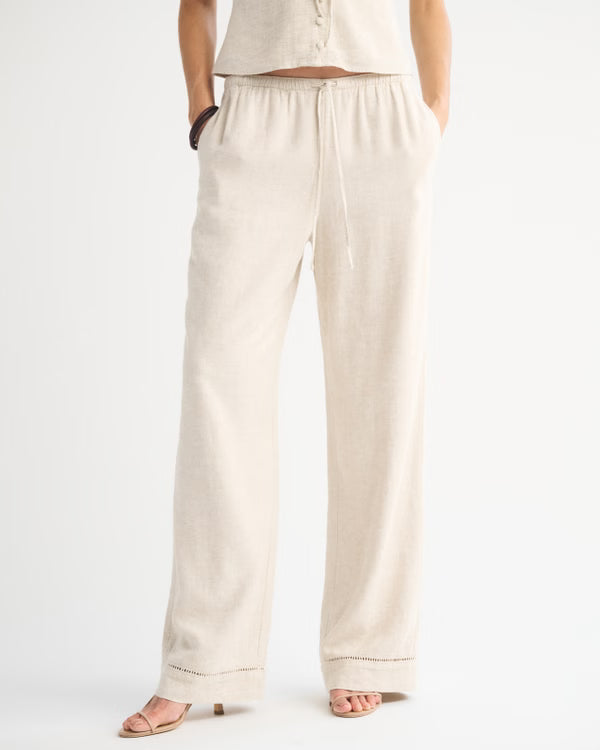 Abercrombie & Fitch -  Gemma Linen-Blend Wide Leg Pull-On Pant