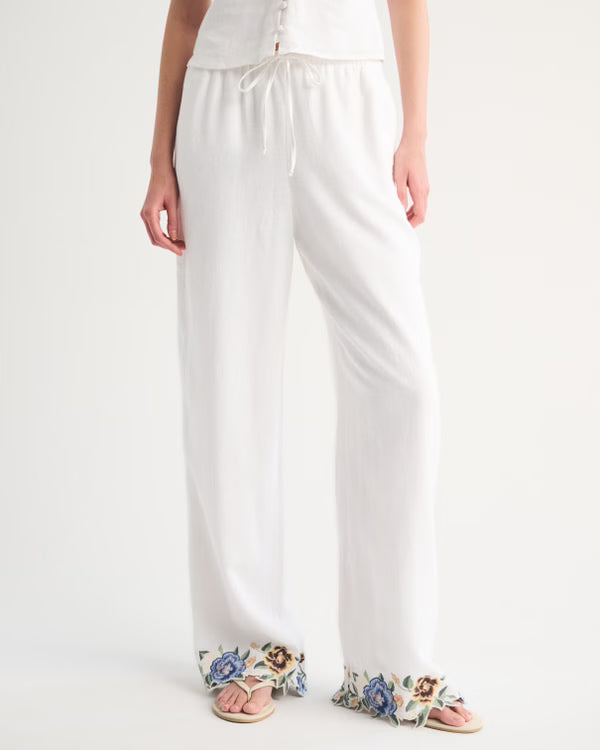 Abercrombie & Fitch -  Gemma Linen-Blend Wide Leg Pull-On Pant