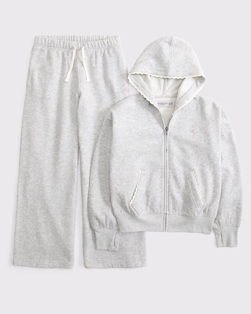 Abercrombie & Fitch - Essential lace-Trim Full-Zip Hoodie and Sweatpant Set