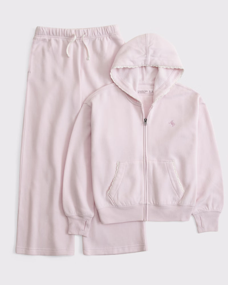 Abercrombie & Fitch - Essential lace-Trim Full-Zip Hoodie and Sweatpant Set