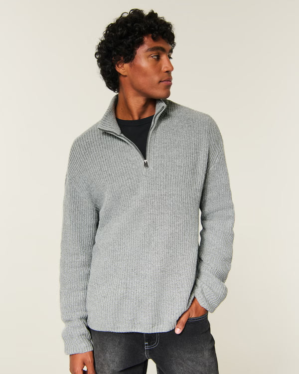 Hollister - Boxy Heavyweight Washed Quarter-Zip Sweater