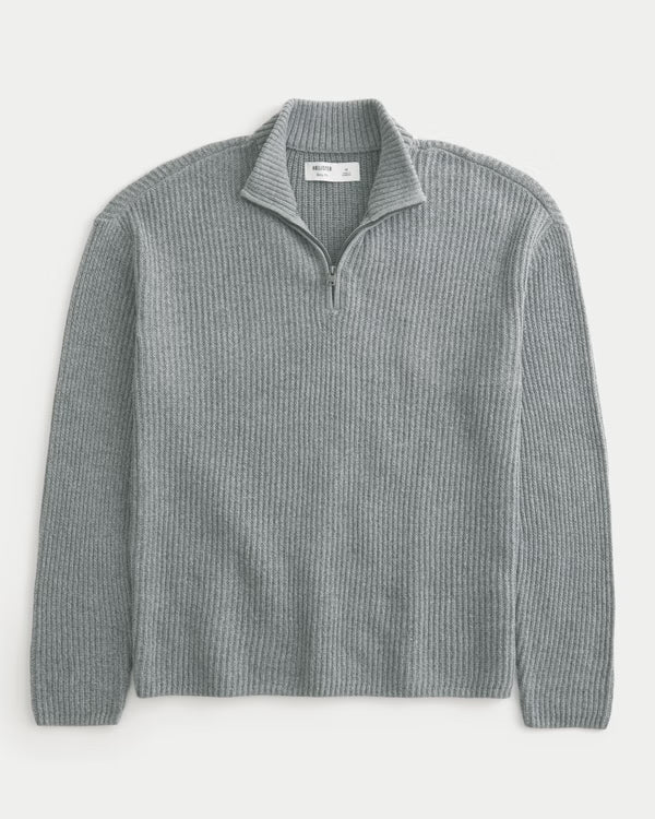 Hollister - Boxy Heavyweight Washed Quarter-Zip Sweater