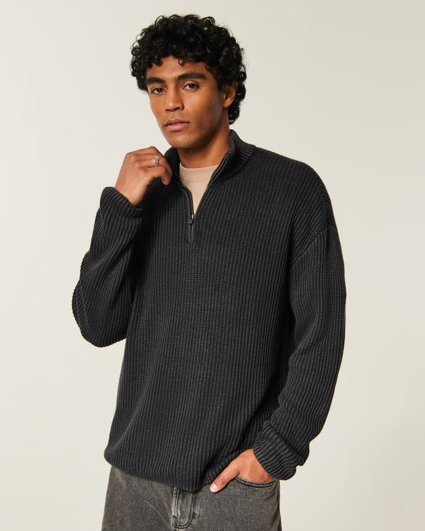 Hollister - Boxy Heavyweight Washed Quarter-Zip Sweater