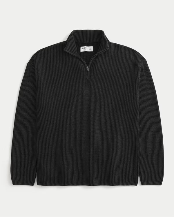 Hollister - Boxy Heavyweight Washed Quarter-Zip Sweater