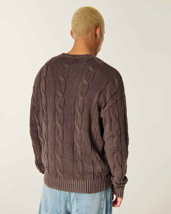 Hollister - Boxy Washed Cable-Knit Crew Sweater